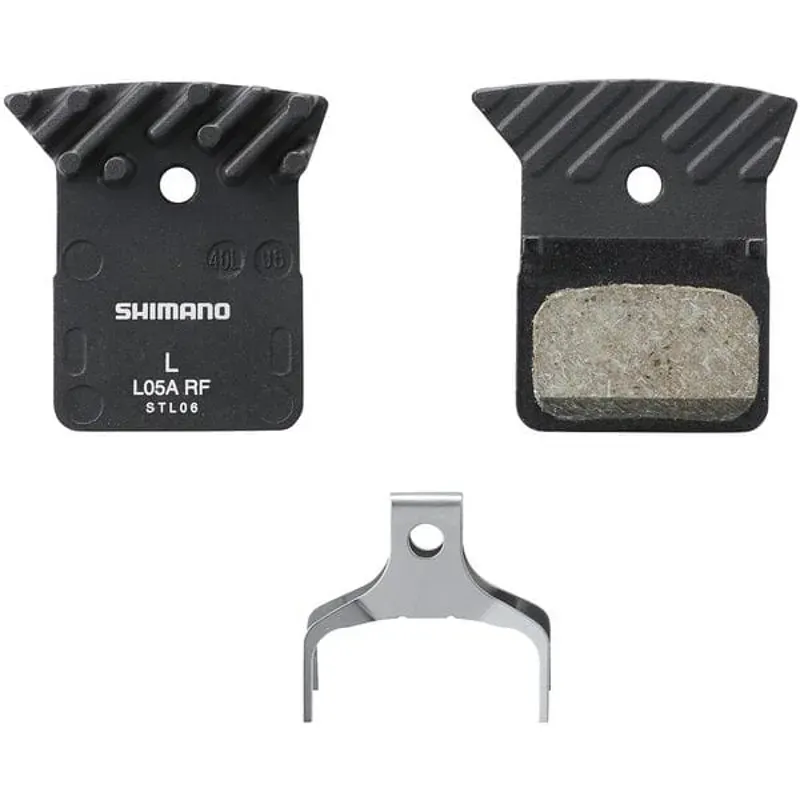 Shimano L05A-RF disc pads and spring resin pad alloy back cooling fins